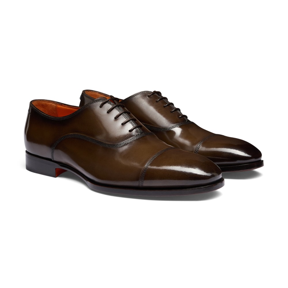 Stringata Oxford da uomo in pelle testa di moro - Testa di moro