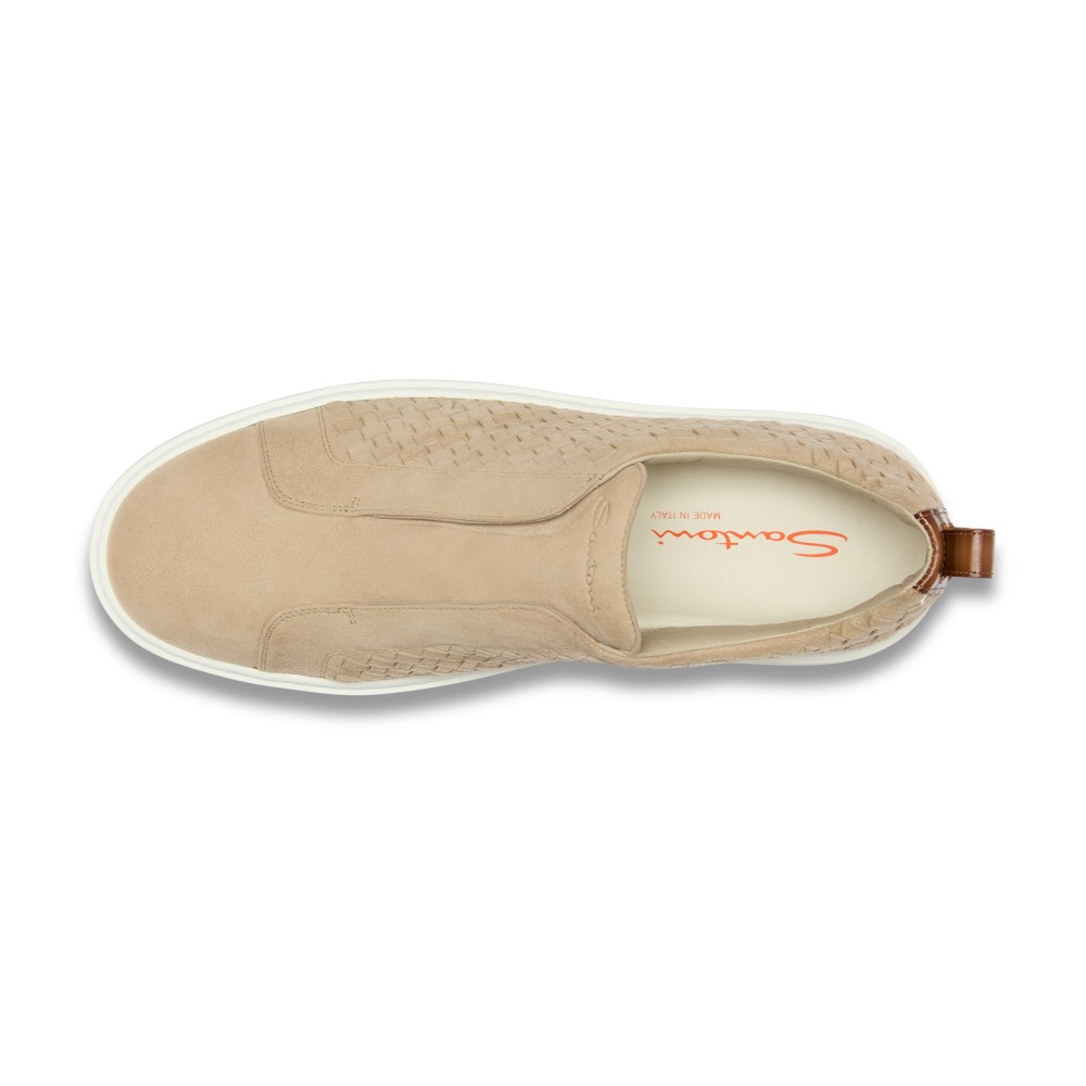 Sneaker slip-on da uomo in suede intrecciato beige - Naturale