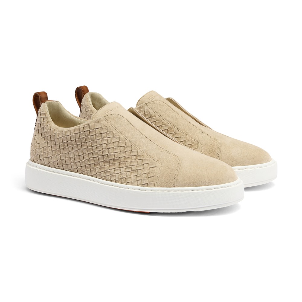 Sneaker slip-on da uomo in suede intrecciato beige - Naturale