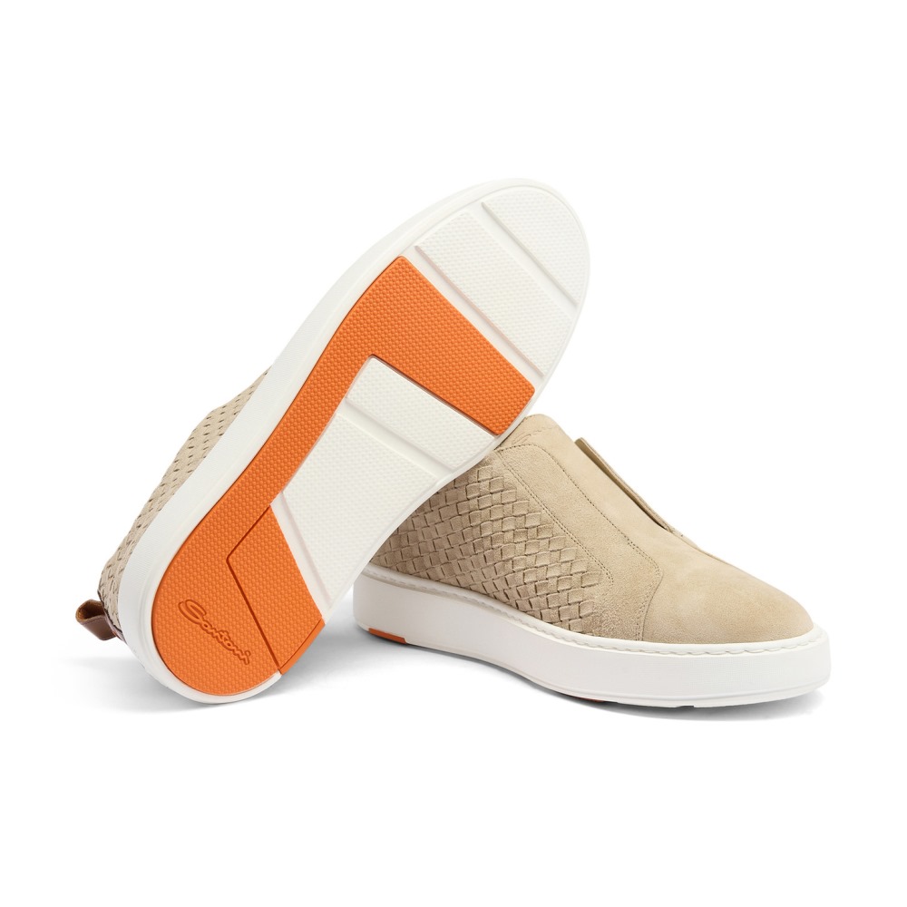 Sneaker slip-on da uomo in suede intrecciato beige - Naturale