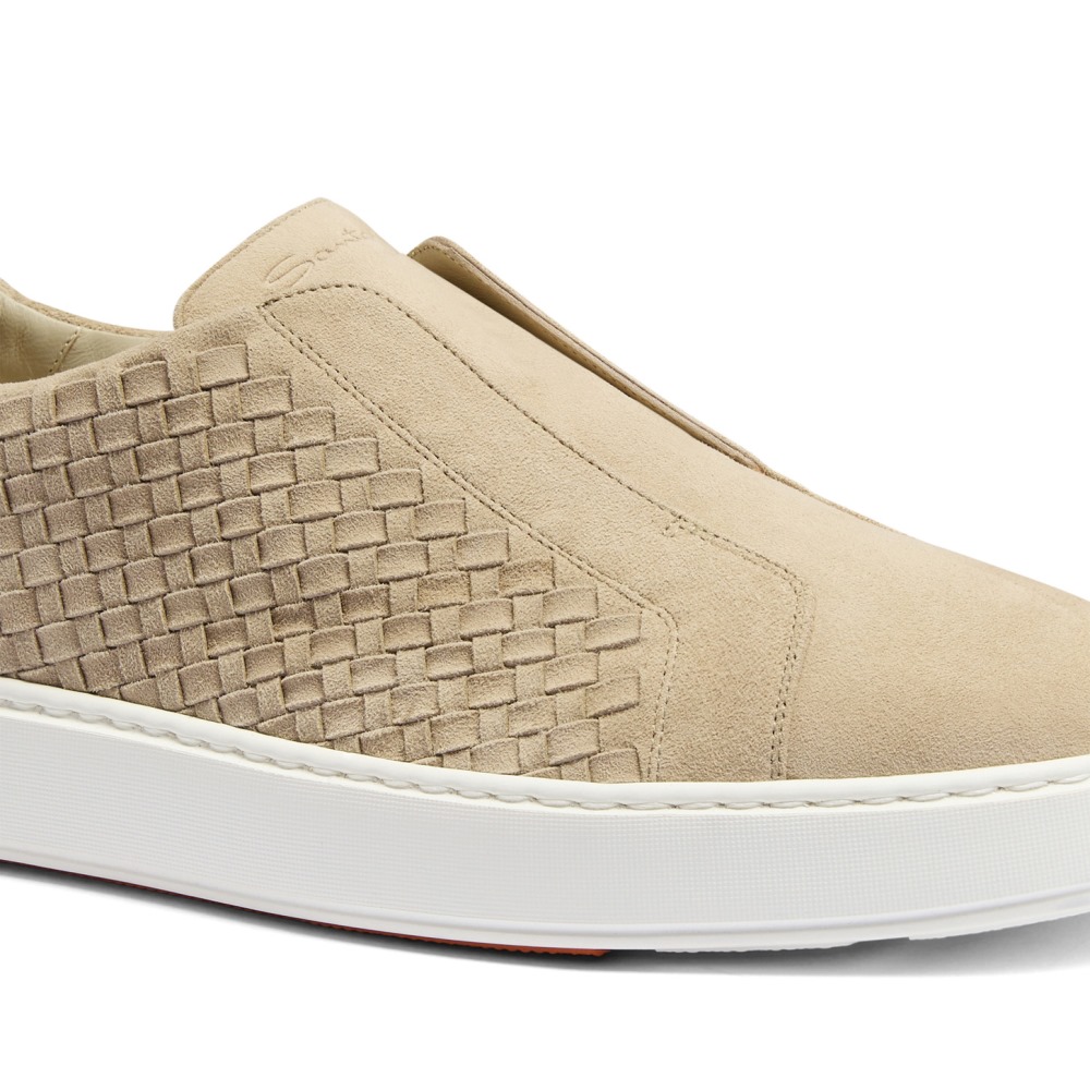 Sneaker slip-on da uomo in suede intrecciato beige - Naturale
