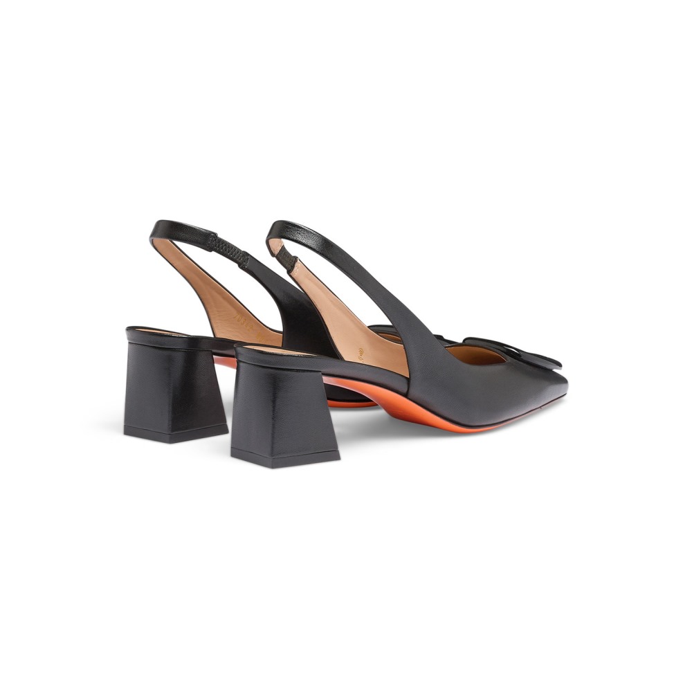 Slingback tacco medio da donna in pelle nera - Nero