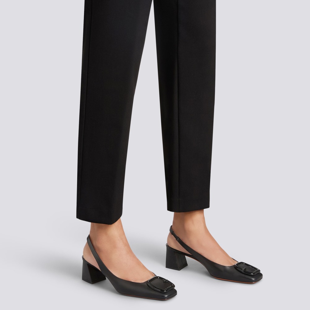 Slingback tacco medio da donna in pelle nera - Nero