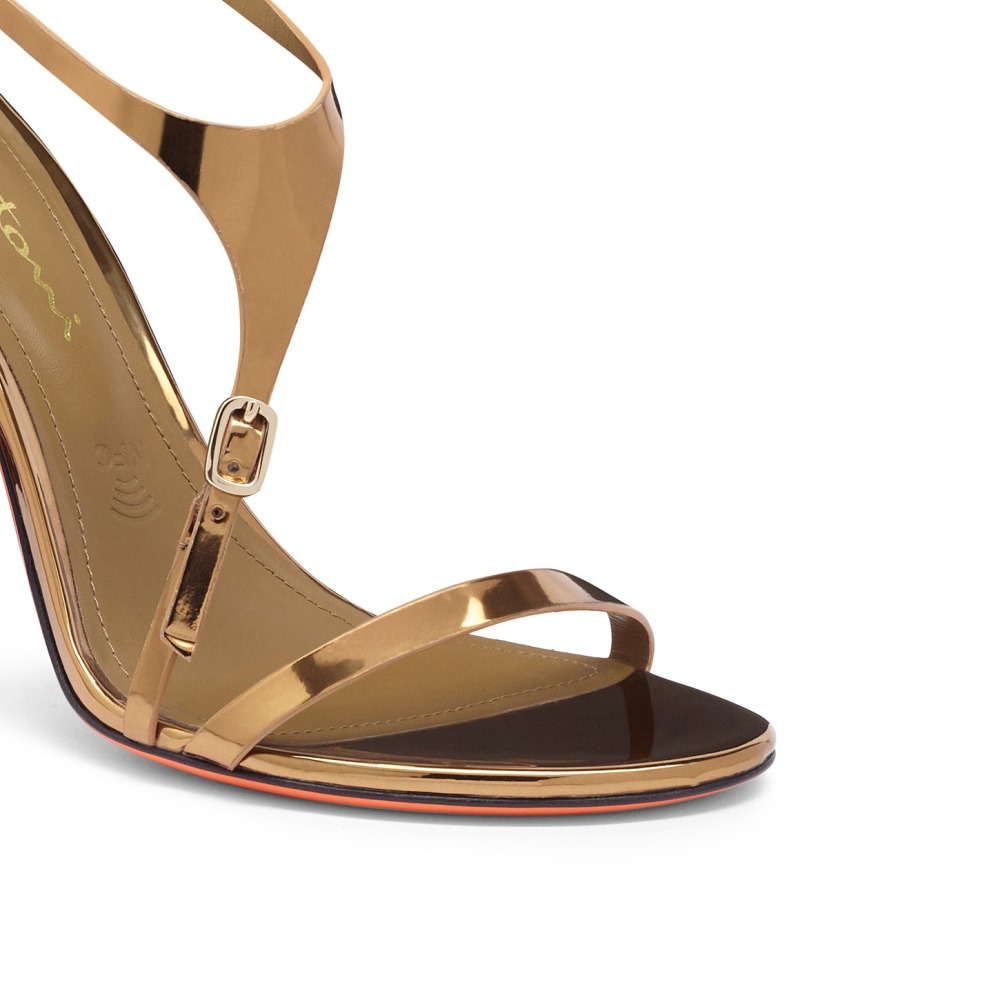Sandalo tacco alto da donna in materiale specchiato oro - Oro