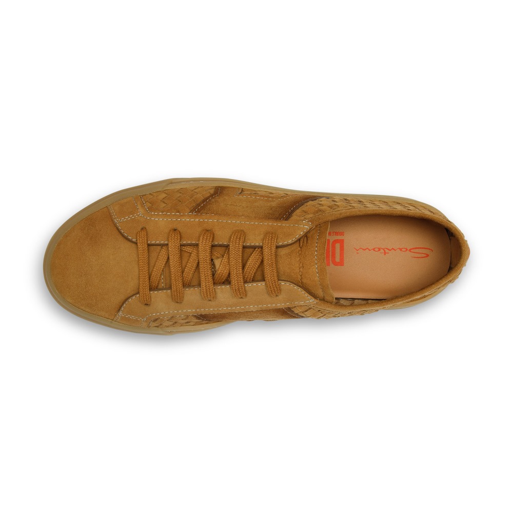 Double Buckle Sneaker da uomo in suede intrecciato marrone chiaro - Marrone chiaro