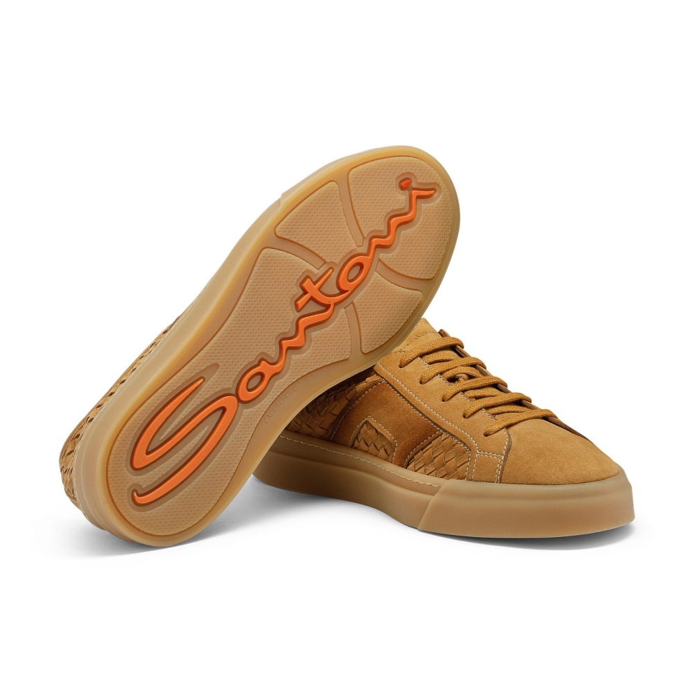 Double Buckle Sneaker da uomo in suede intrecciato marrone chiaro - Marrone chiaro