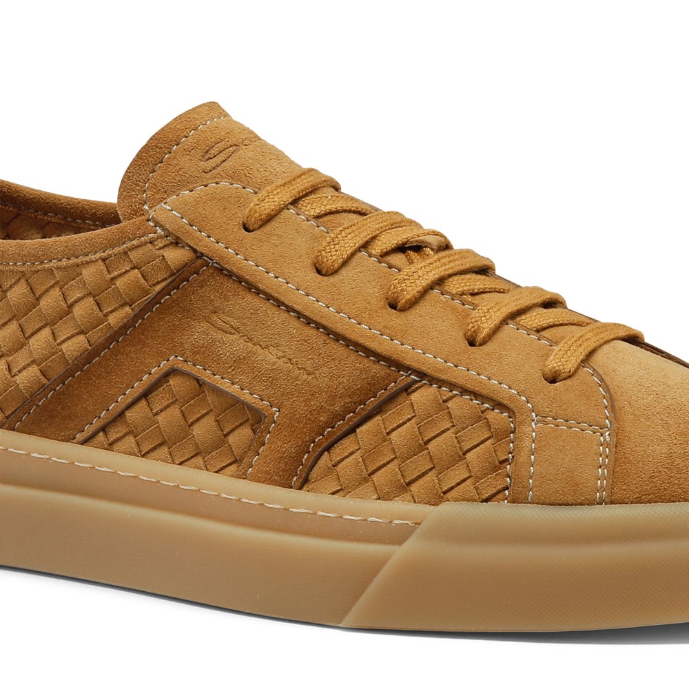Double Buckle Sneaker da uomo in suede intrecciato marrone chiaro - Marrone chiaro