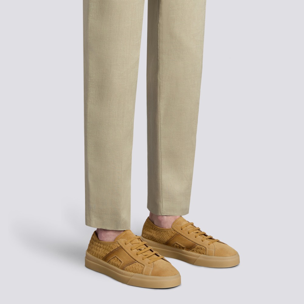 Double Buckle Sneaker da uomo in suede intrecciato marrone chiaro - Marrone chiaro