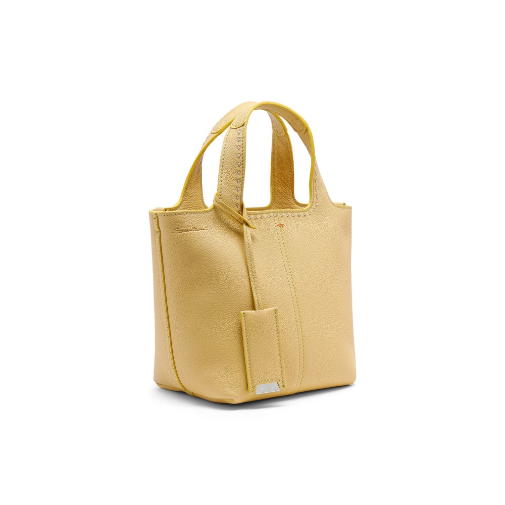 Borsa a mano in pelle bottalata gialla - Giallo