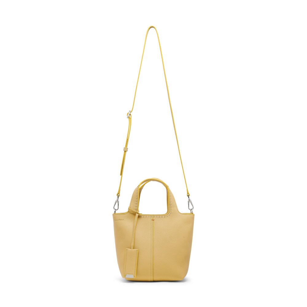 Borsa a mano in pelle bottalata gialla - Giallo