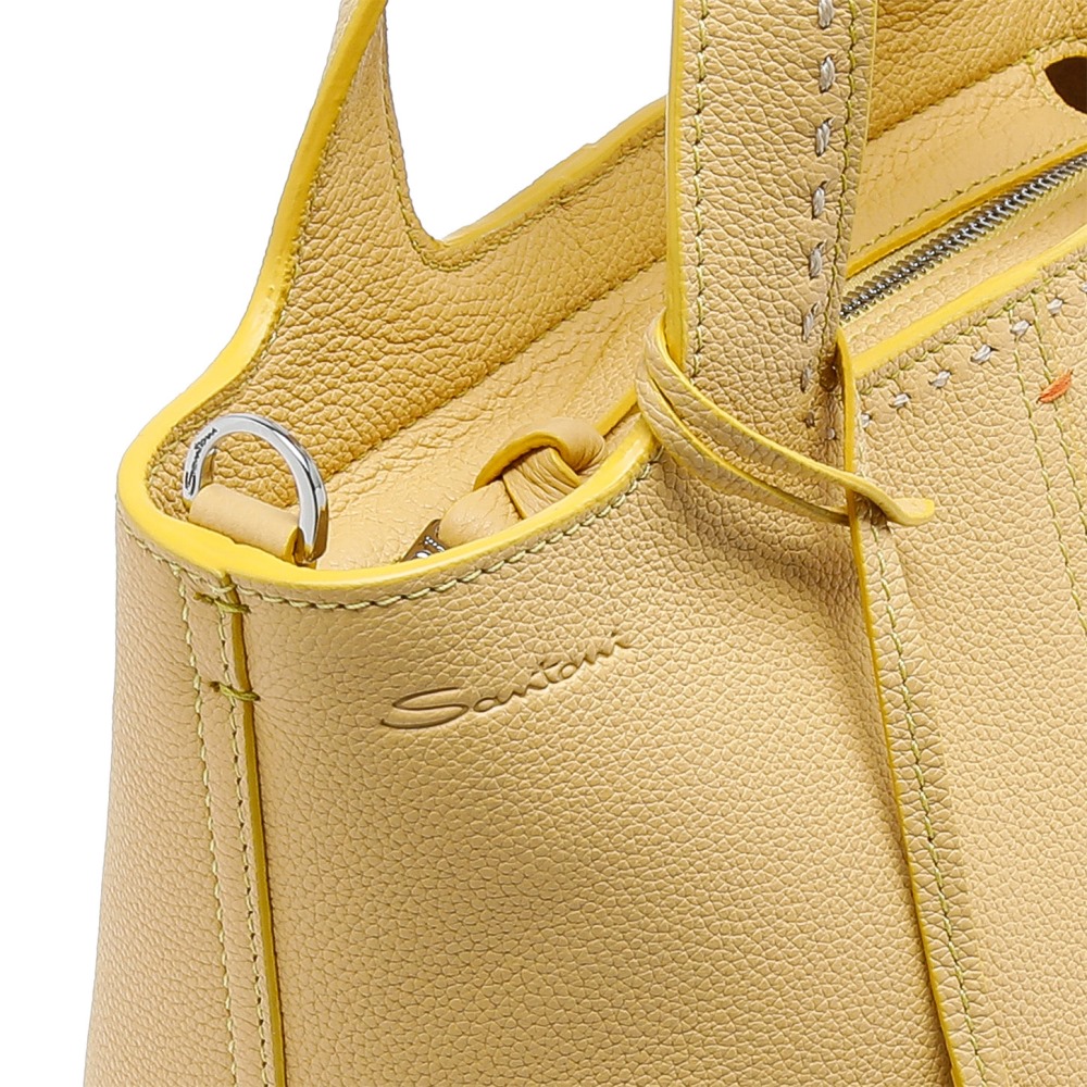Borsa a mano in pelle bottalata gialla - Giallo