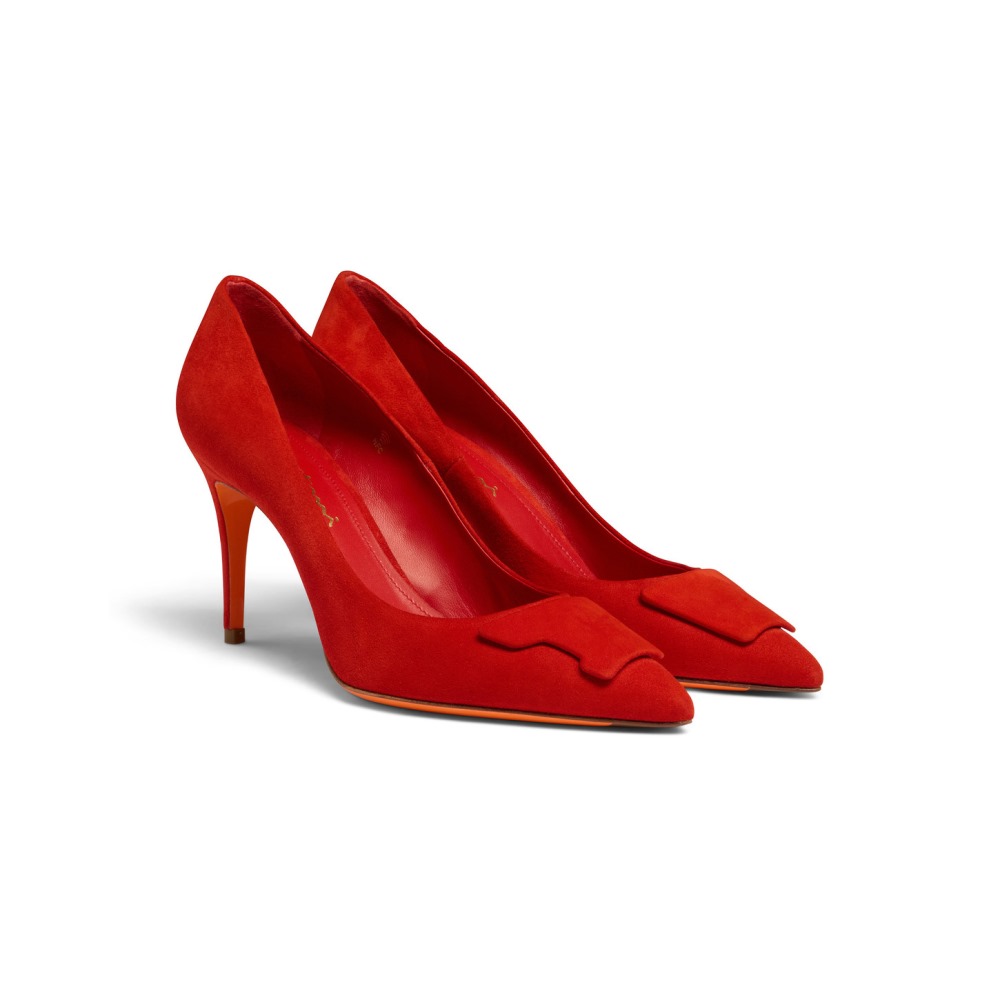 Décolletés tacco alto Santoni Sibille da donna in suede rosso - Rosso