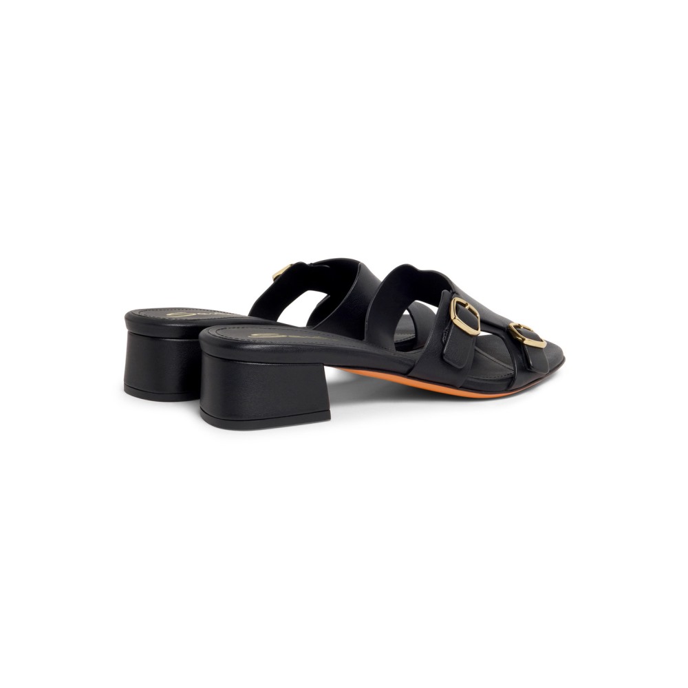 Sandalo slide Didi con doppia fibbia da donna in pelle nera - Nero