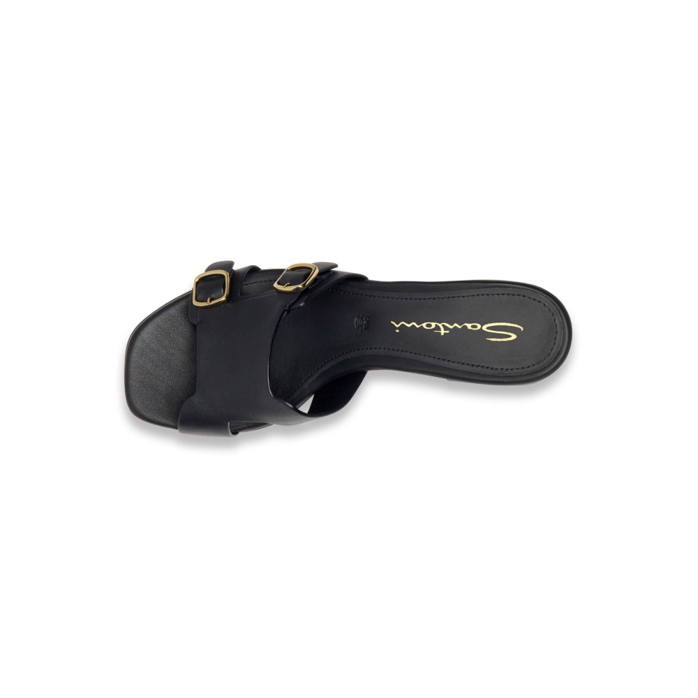 Sandalo slide Didi con doppia fibbia da donna in pelle nera - Nero
