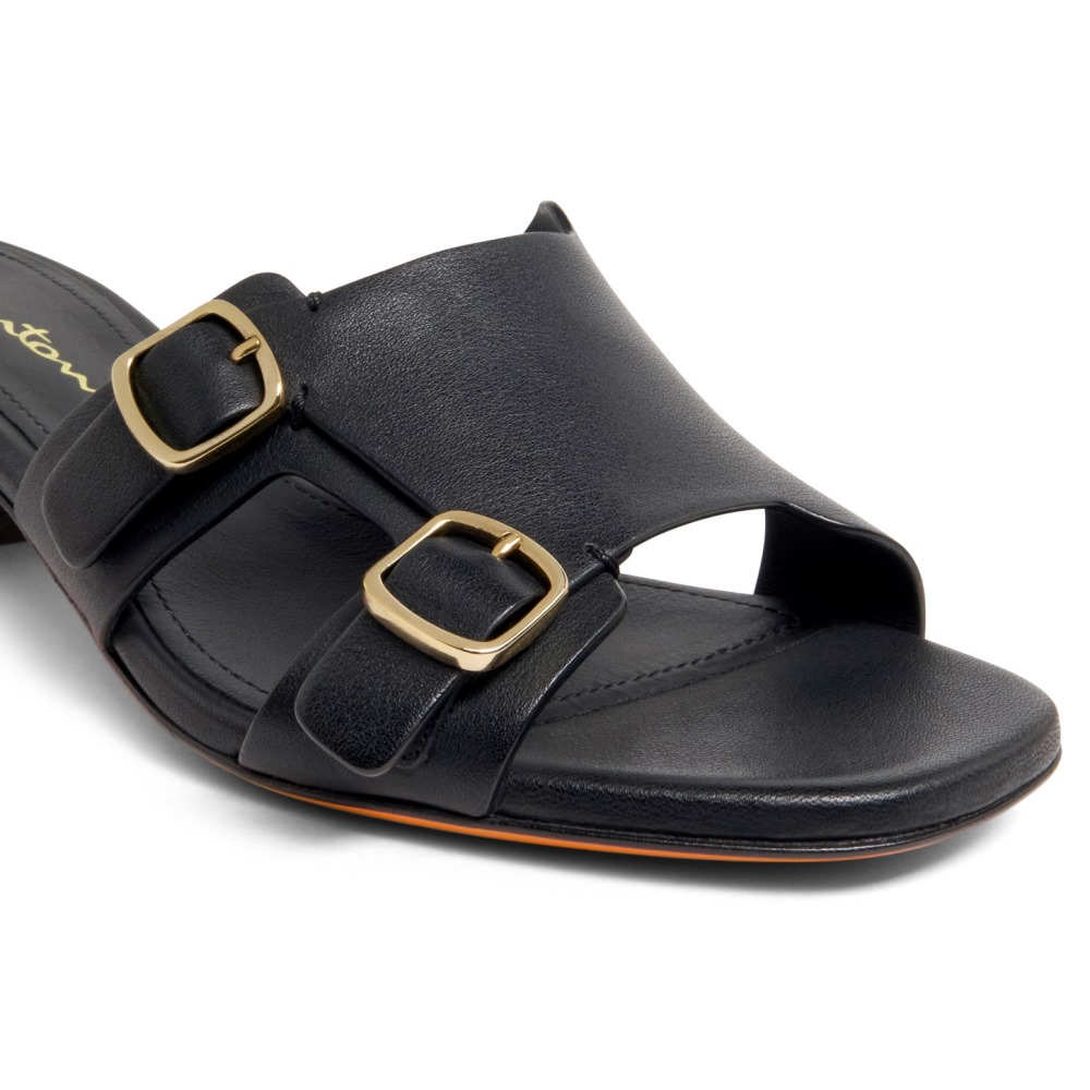 Sandalo slide Didi con doppia fibbia da donna in pelle nera - Nero