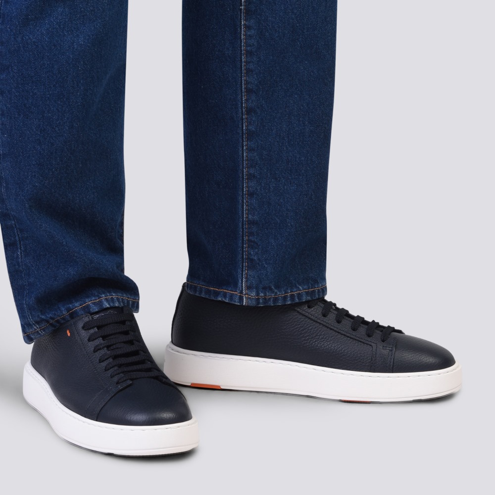 Sneaker da uomo in pelle bottalata blu - Blu