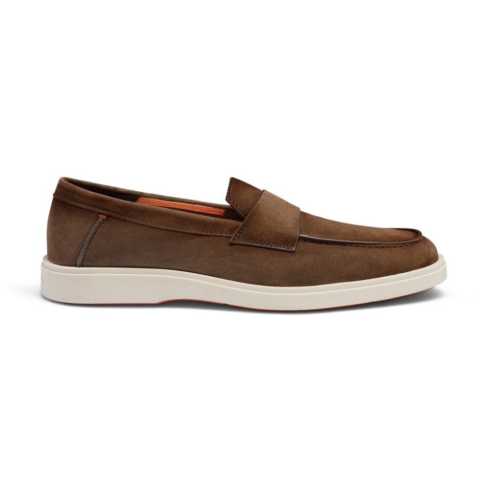 Mocassino penny da uomo in suede marrone - Marrone