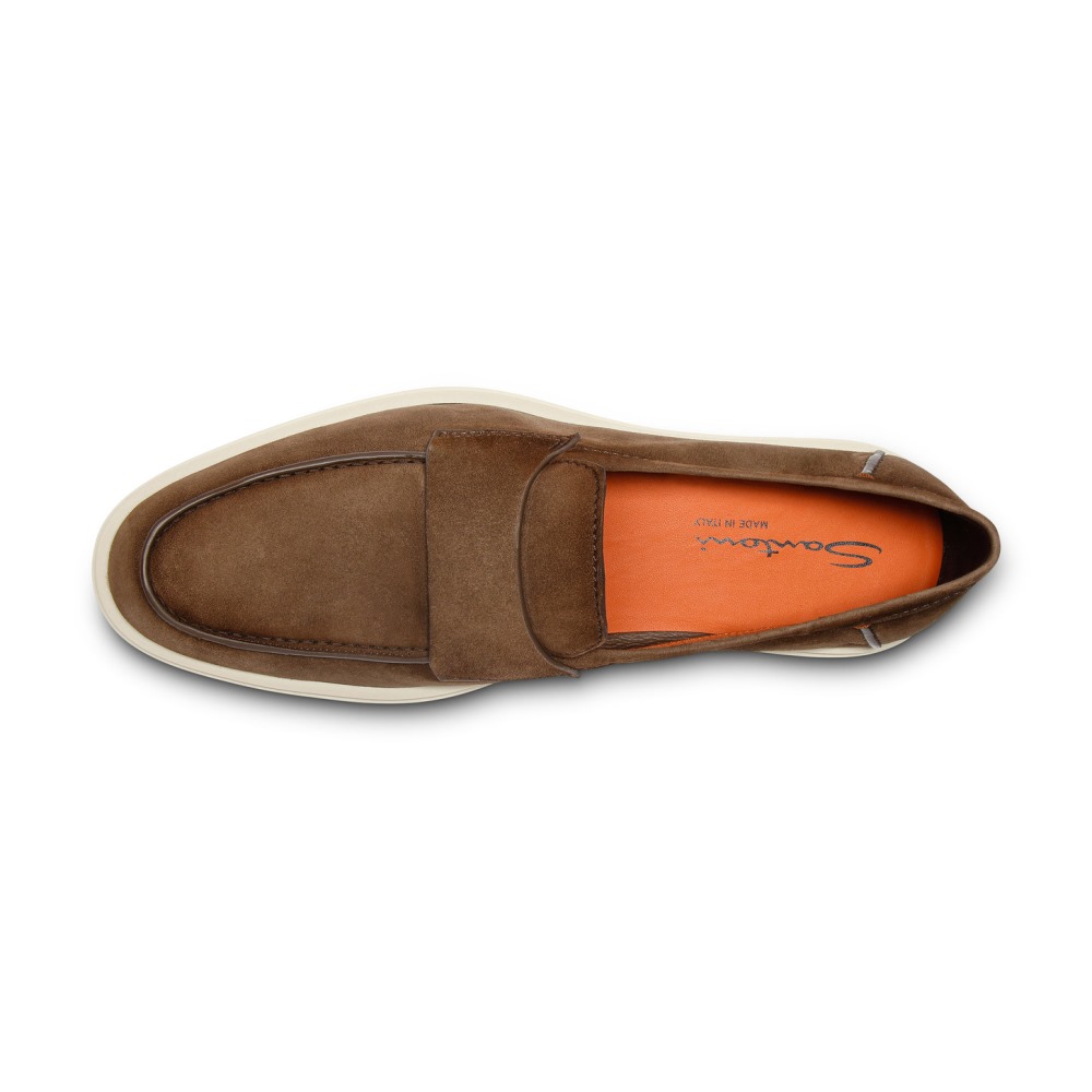 Mocassino penny da uomo in suede marrone - Marrone