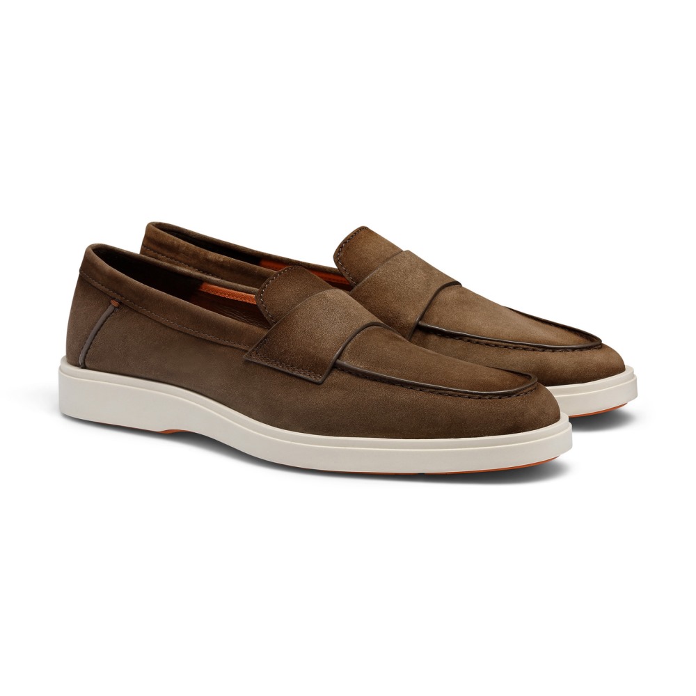 Mocassino penny da uomo in suede marrone - Marrone