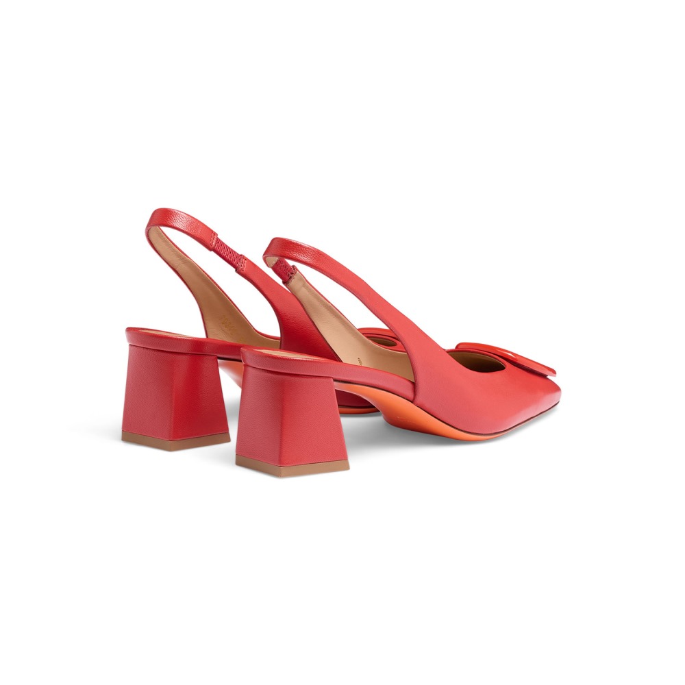 Slingback tacco medio da donna in pelle rossa - Rosso