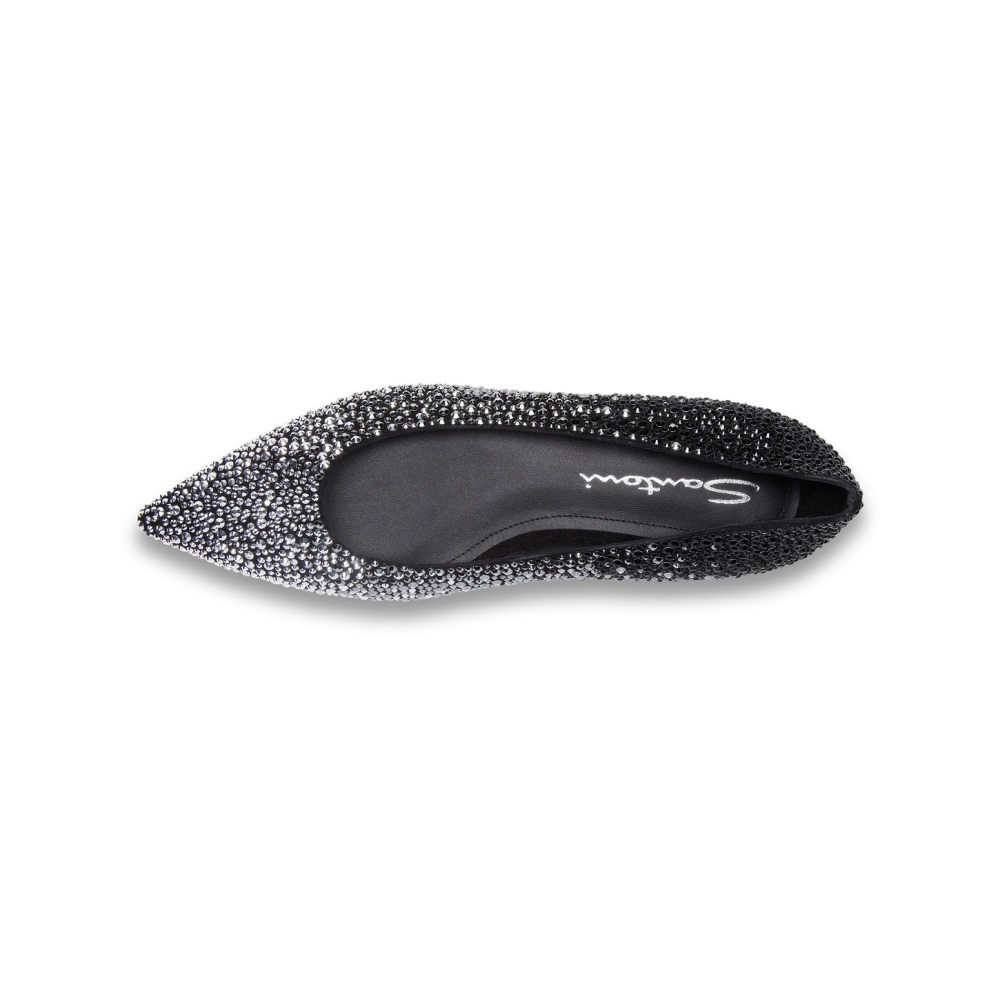 Ballerina da donna in suede e strass neri - Nero