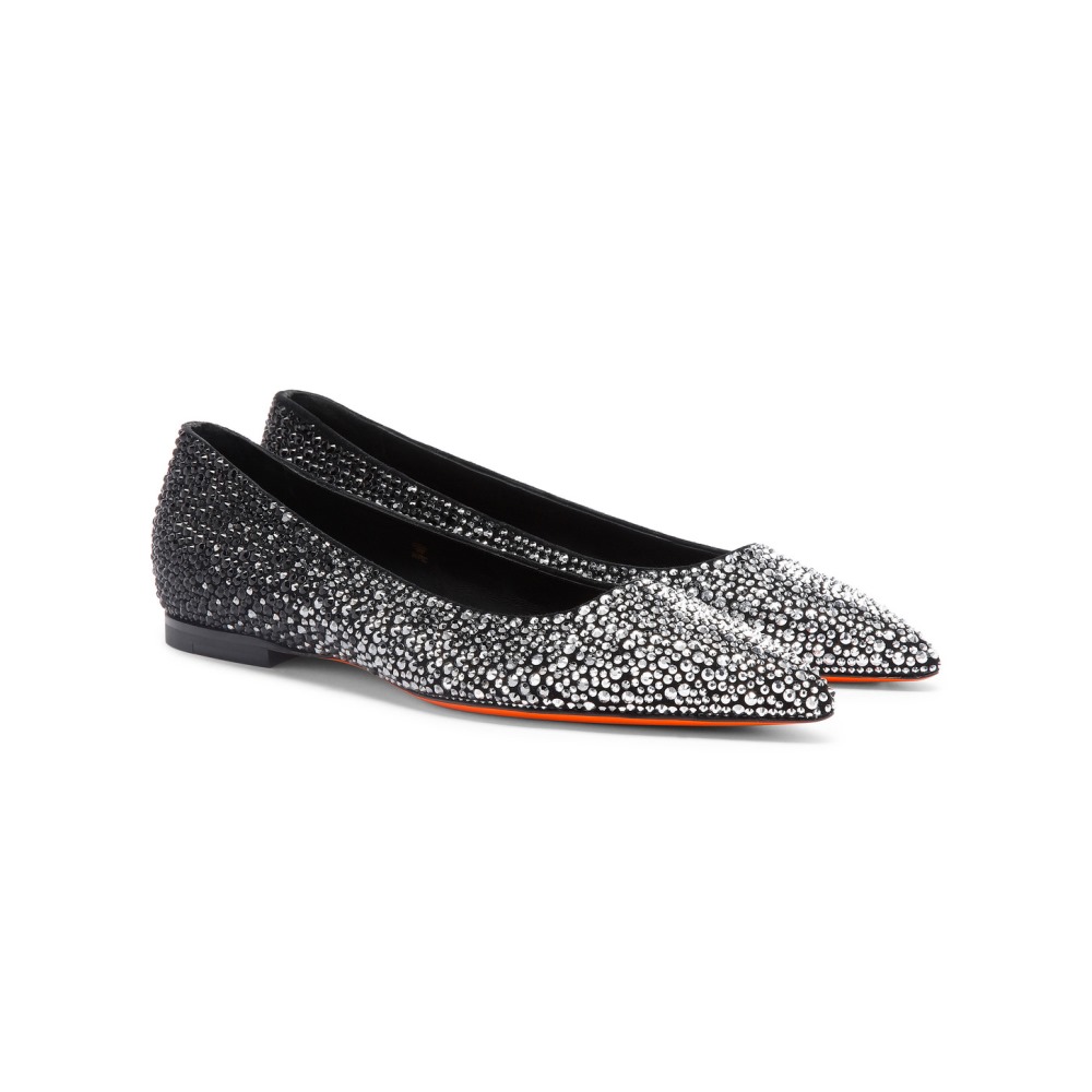 Ballerina da donna in suede e strass neri - Nero