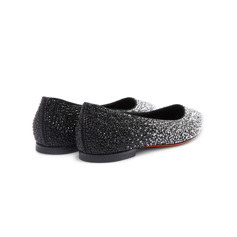 Ballerina da donna in suede e strass neri - Nero