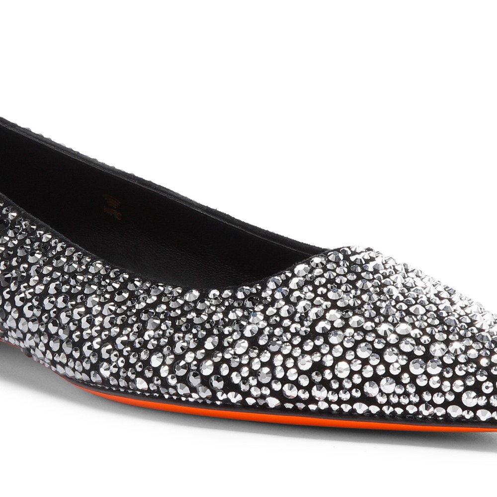 Ballerina da donna in suede e strass neri - Nero