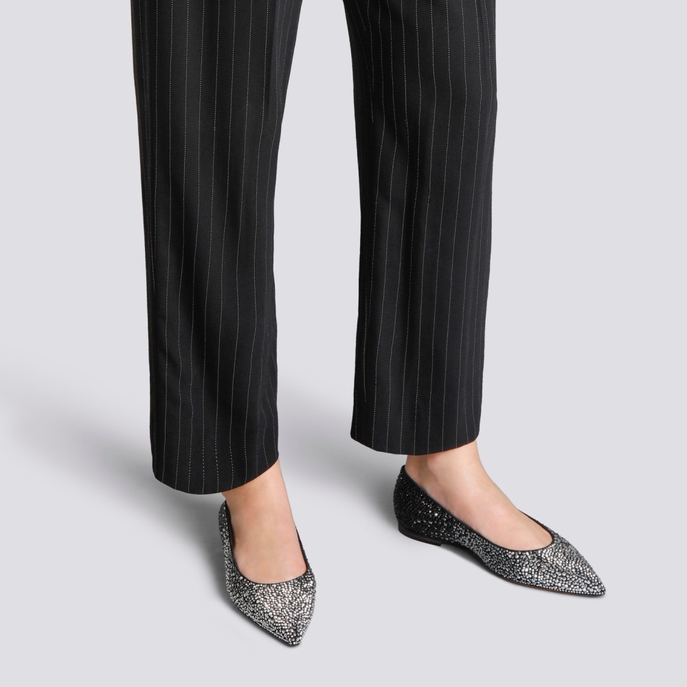 Ballerina da donna in suede e strass neri - Nero