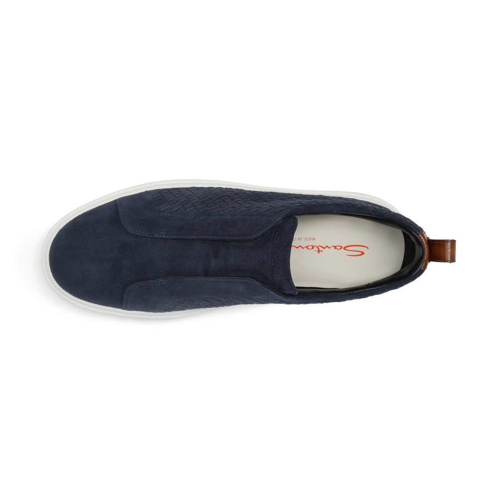 Sneaker slip-on da uomo in suede intrecciato blu - Blu