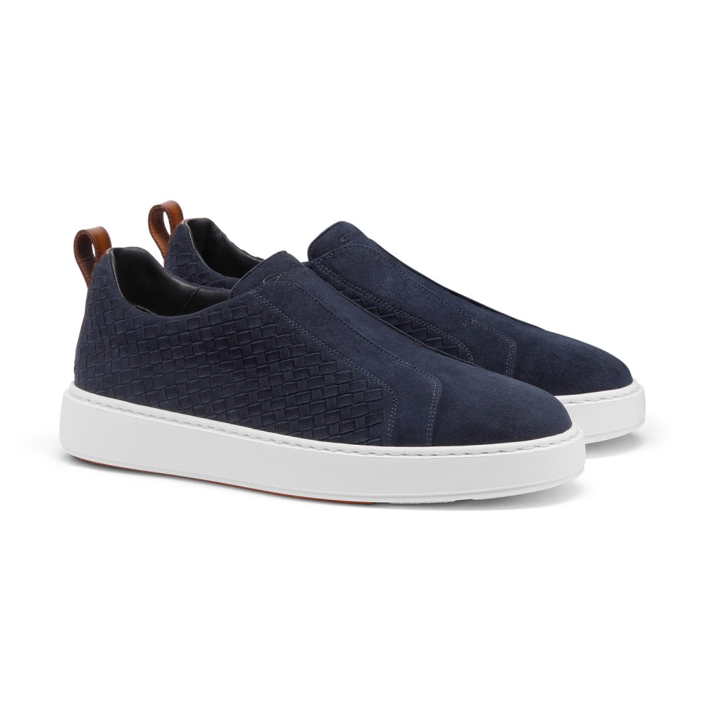 Sneaker slip-on da uomo in suede intrecciato blu - Blu