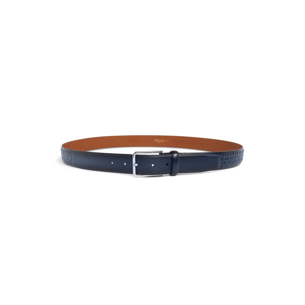 Cintura regolabile in pelle intrecciata blu - Blu