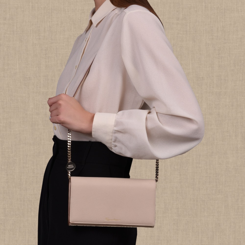 Borsa a tracolla in pelle bottalata bianca - Bianco