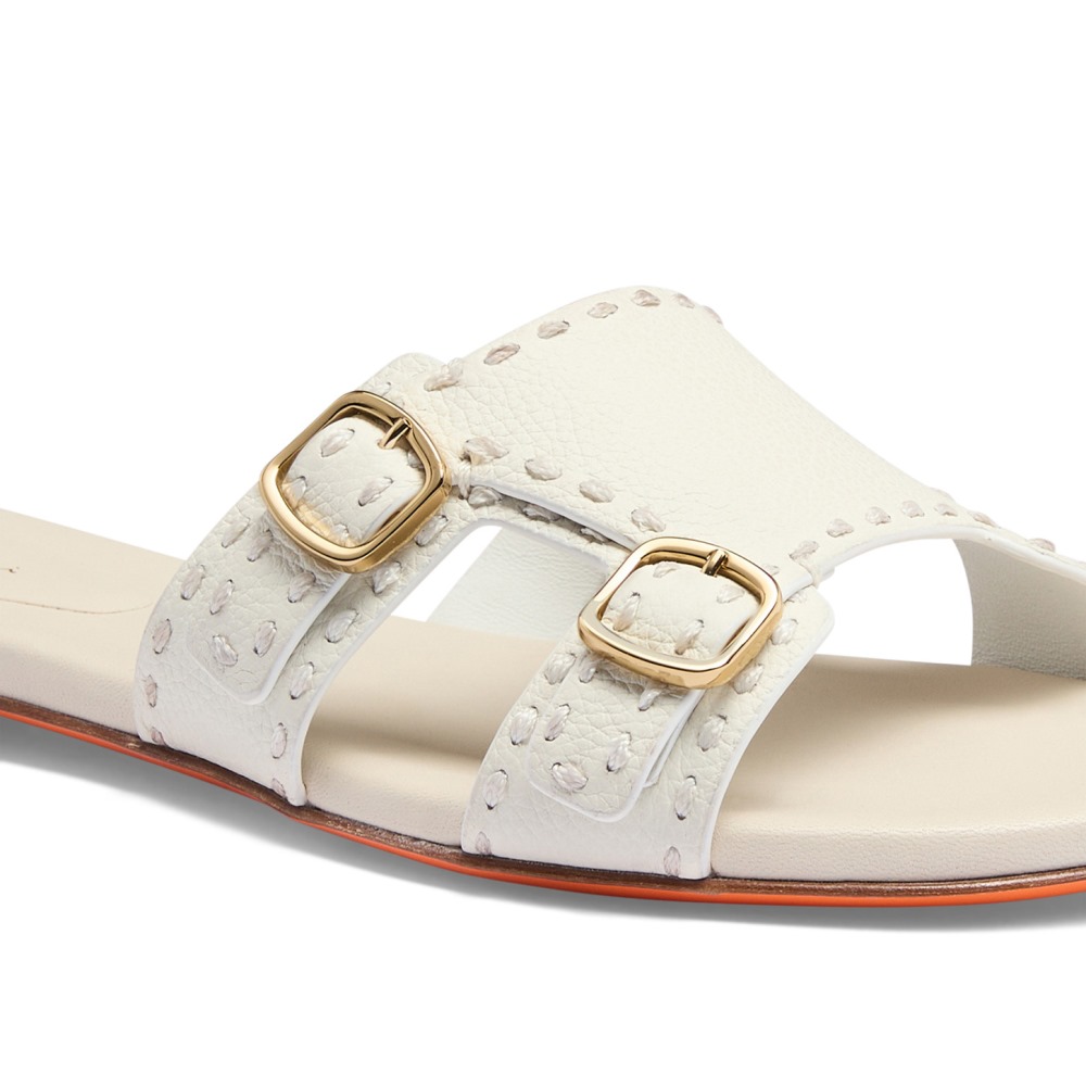 Sandalo slide Didi con doppia fibbia da donna in pelle bianca - Bianco