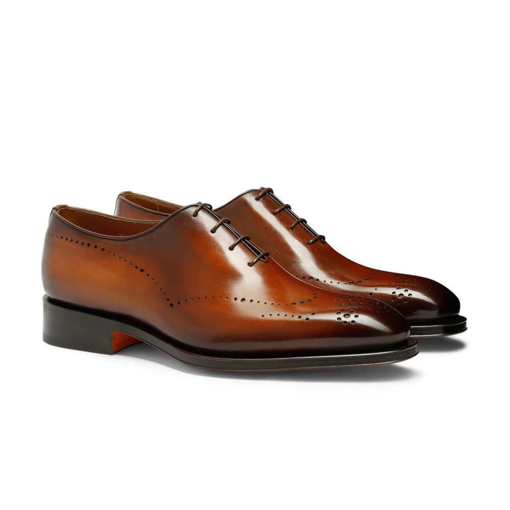 Stringata Oxford da uomo in pelle marrone - Marrone