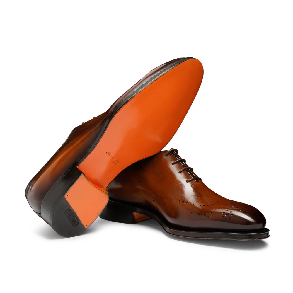 Stringata Oxford da uomo in pelle marrone - Marrone