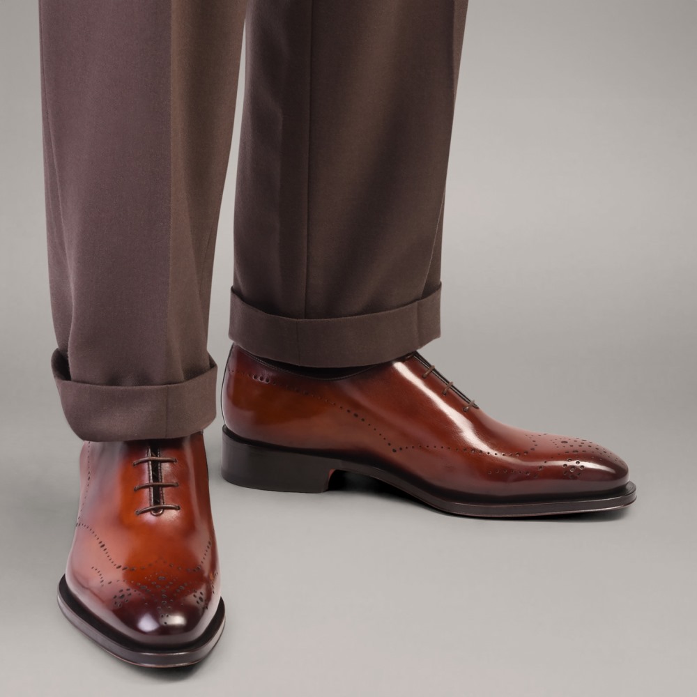 Stringata Oxford da uomo in pelle marrone - Marrone