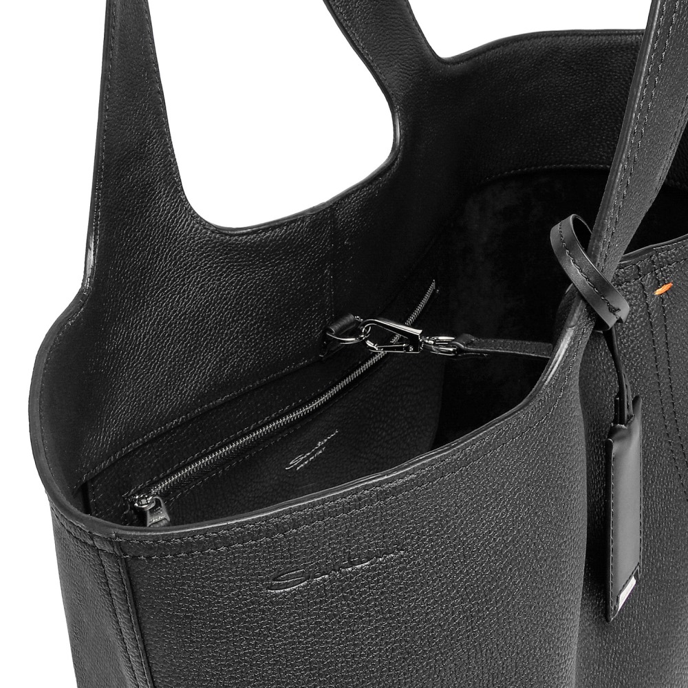 Borsa in pelle bottalata nera - Nero