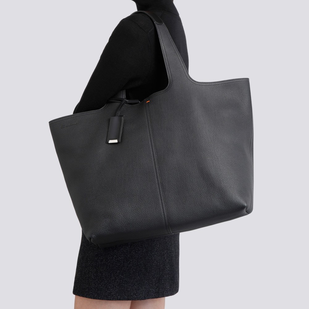 Borsa in pelle bottalata nera - Nero
