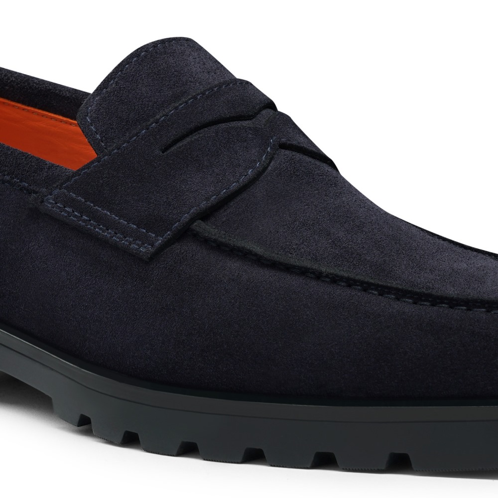 Mocassino penny da uomo in suede blu - Blu