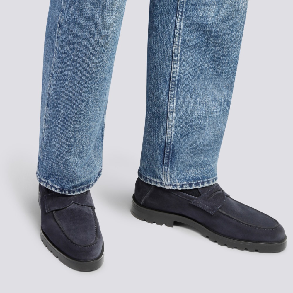 Mocassino penny da uomo in suede blu - Blu