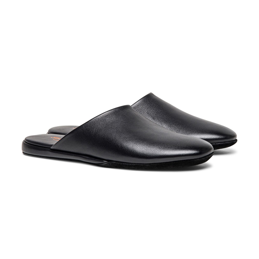 Pantofola da uomo in pelle nera - Nero