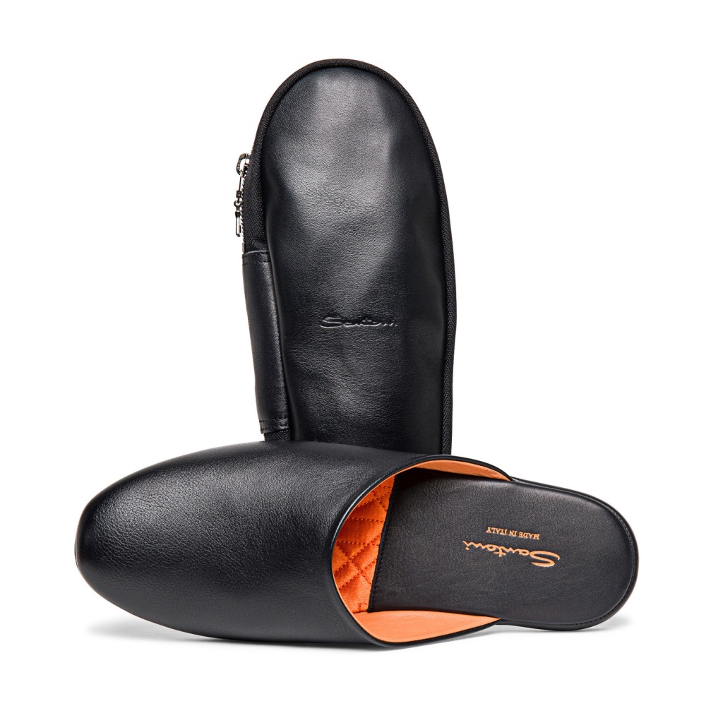 Pantofola da uomo in pelle nera - Nero