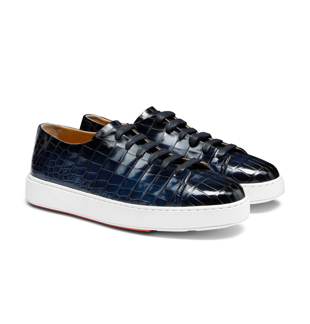 Sneaker da uomo in alligatore blu - Blu