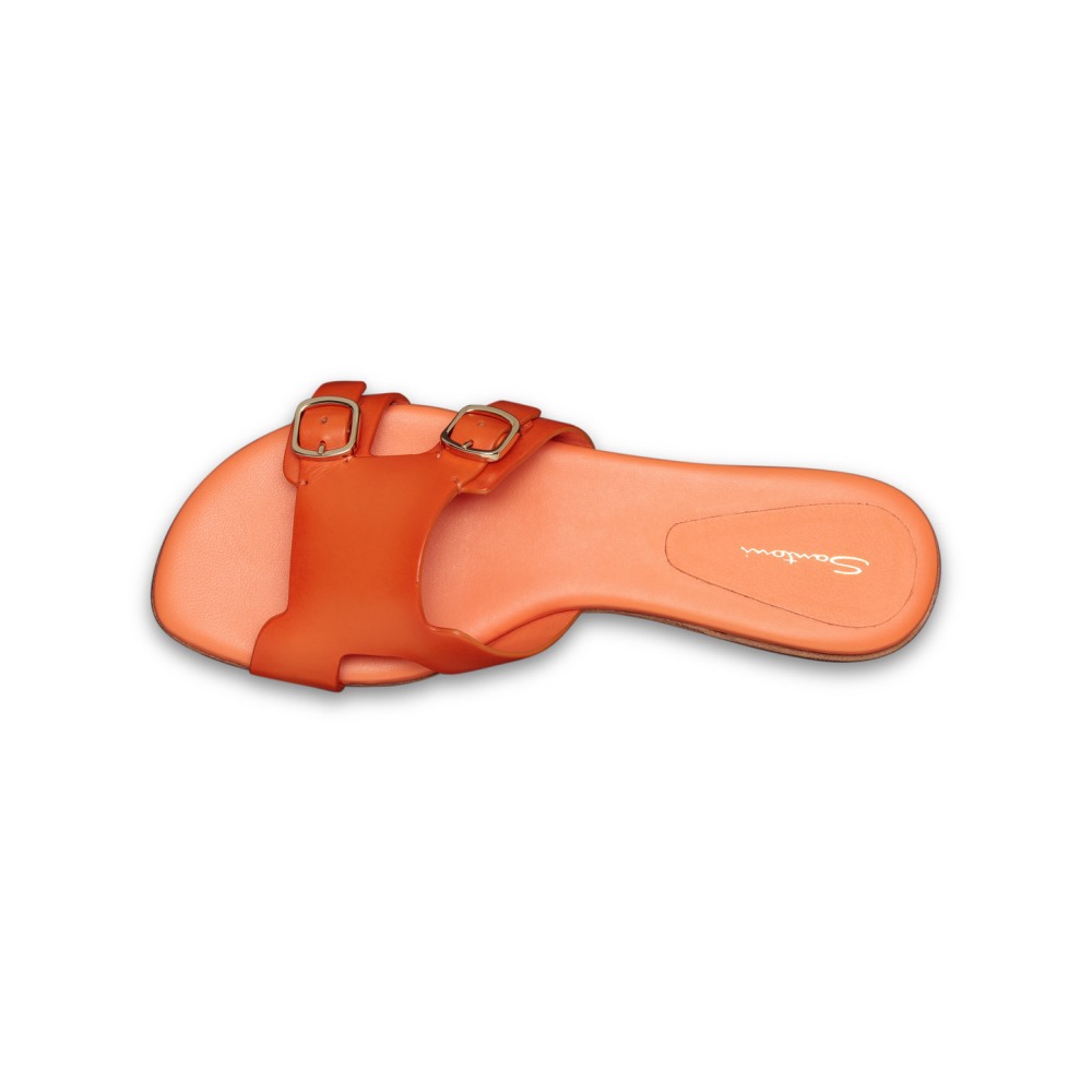 Sandalo slide con doppia fibbia in pelle arancione - Arancione