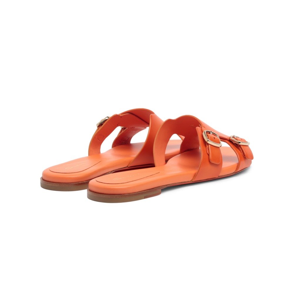 Sandalo slide con doppia fibbia in pelle arancione - Arancione