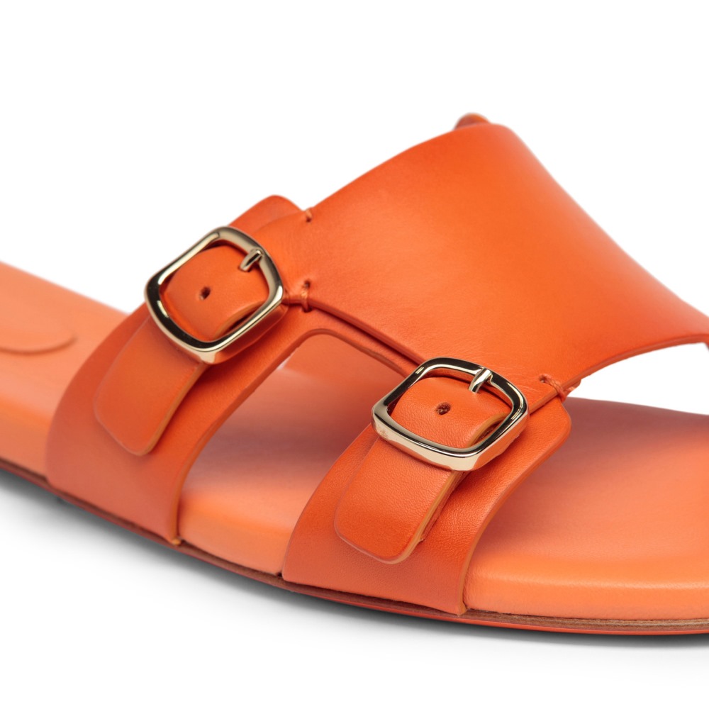 Sandalo slide con doppia fibbia in pelle arancione - Arancione