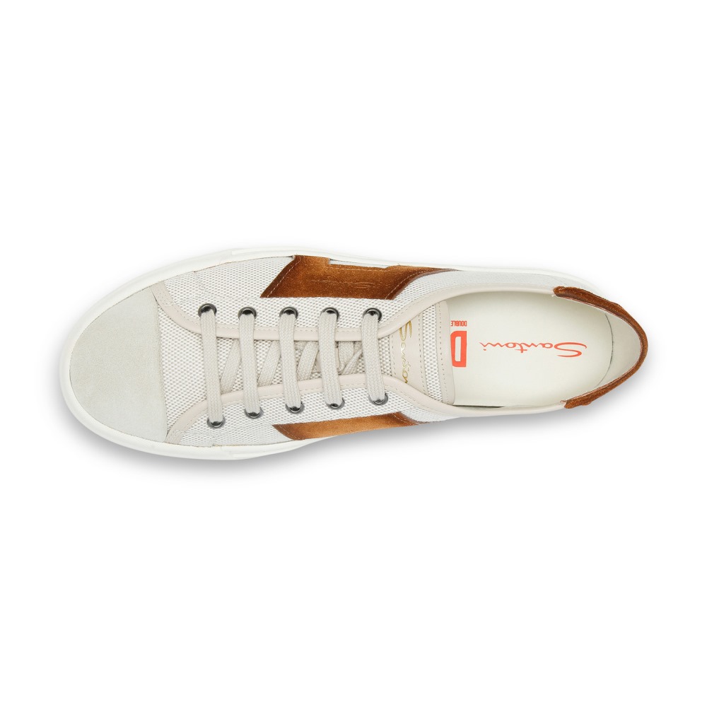 Double Buckle Sneaker da uomo in canvas e suede beige e marrone - Naturale