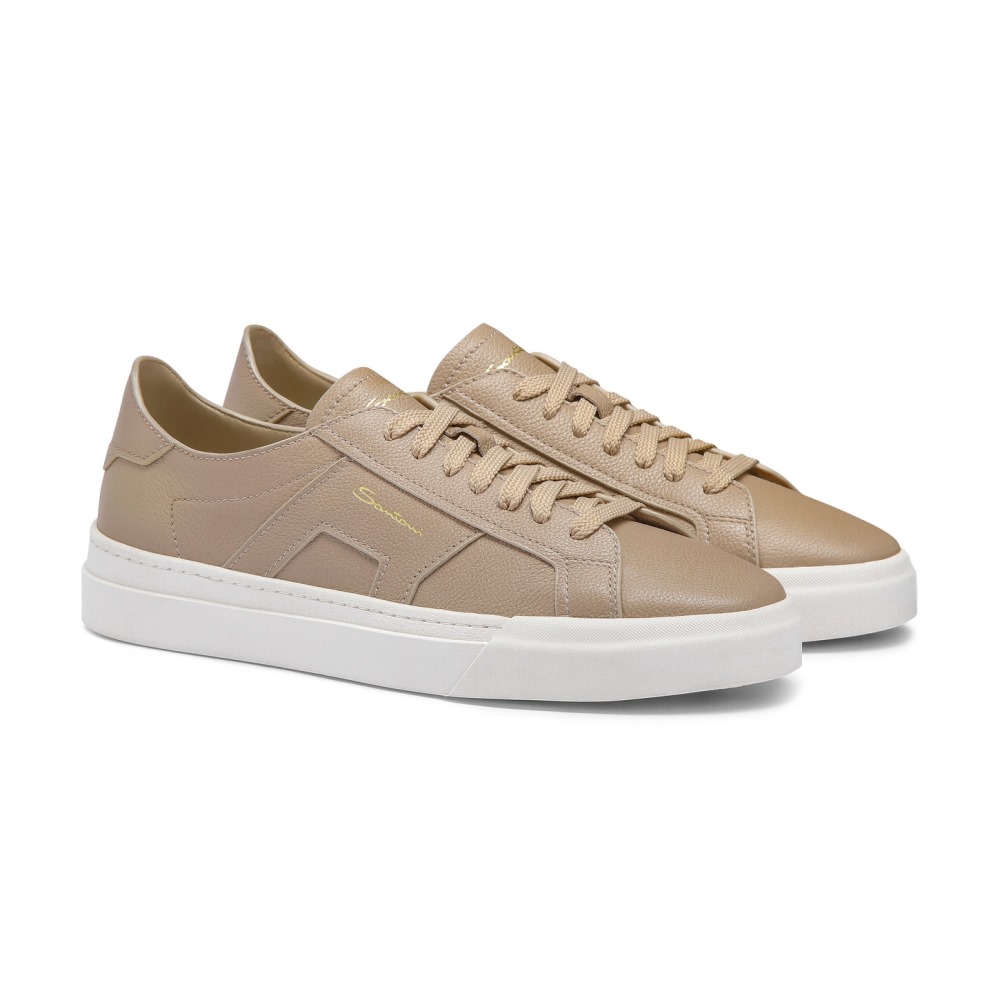 Double Buckle Sneaker da uomo in pelle bottalata beige - Naturale