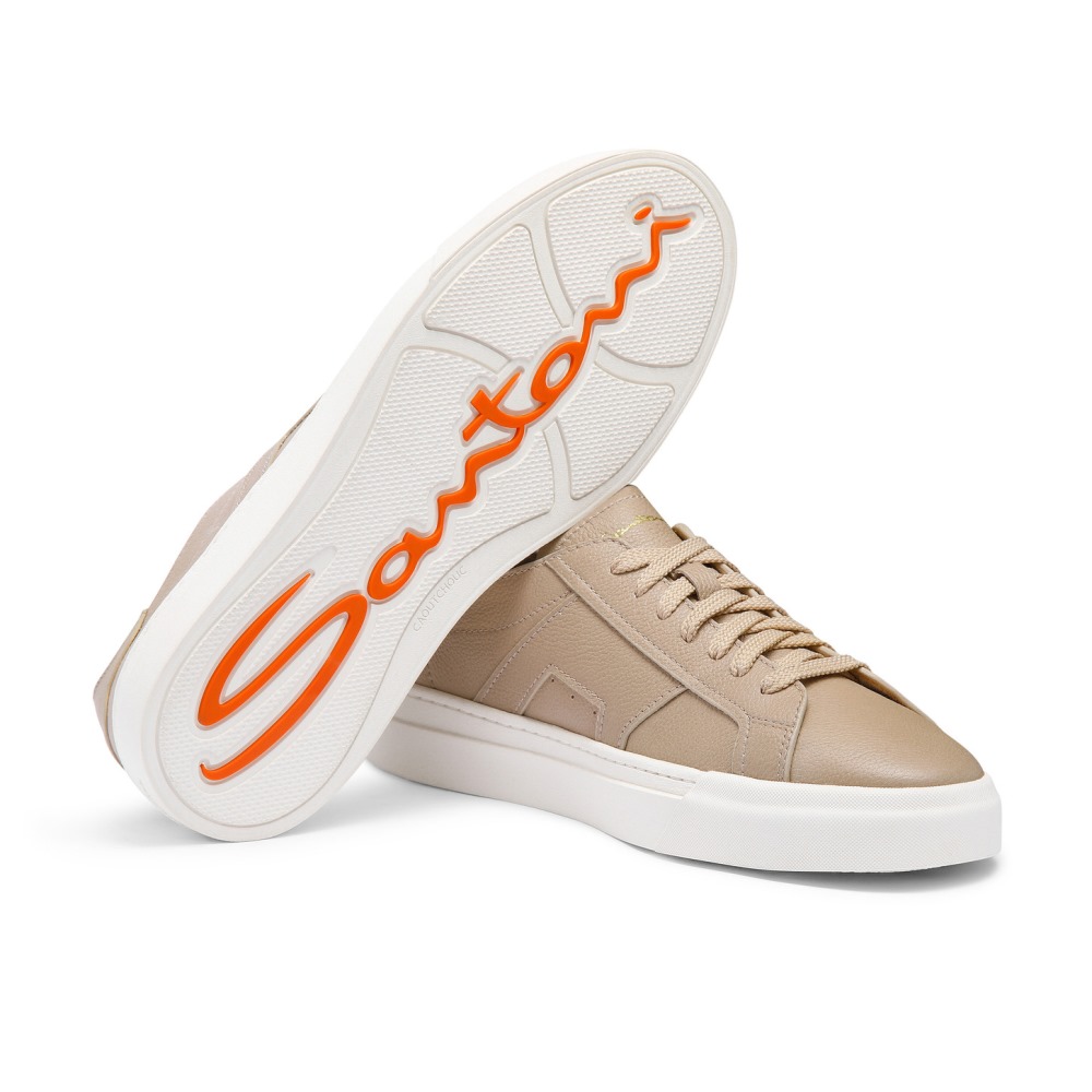 Double Buckle Sneaker da uomo in pelle bottalata beige - Naturale
